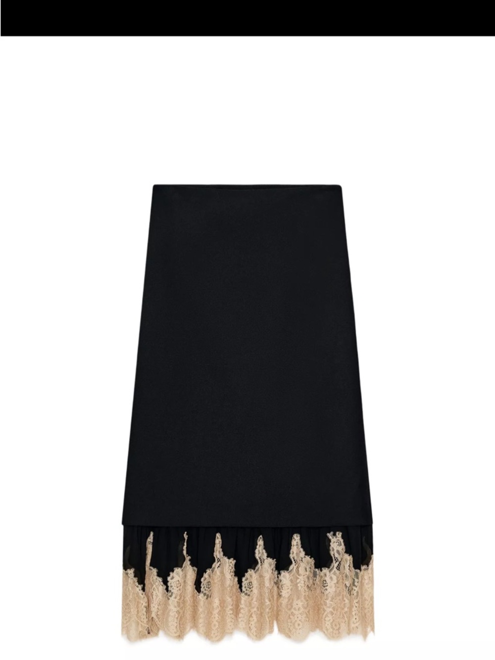 Zara Black Pencil Skirt with Cream Lace Trim